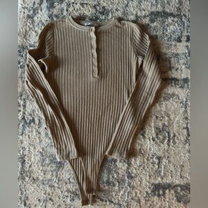 Zara Tan Ribbed Long Sleeve Top